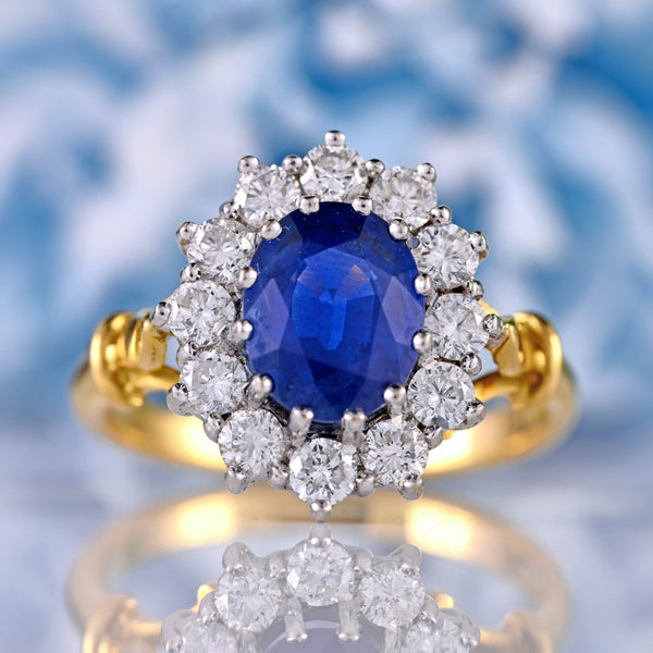 Ellibelle Jewellery Vintage 1998 Sapphire & Diamond 18ct Gold Cluster Ring (2.20cts)