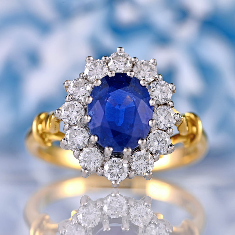 Ellibelle Jewellery Vintage 1998 Sapphire & Diamond 18ct Gold Cluster Ring (2.20cts)