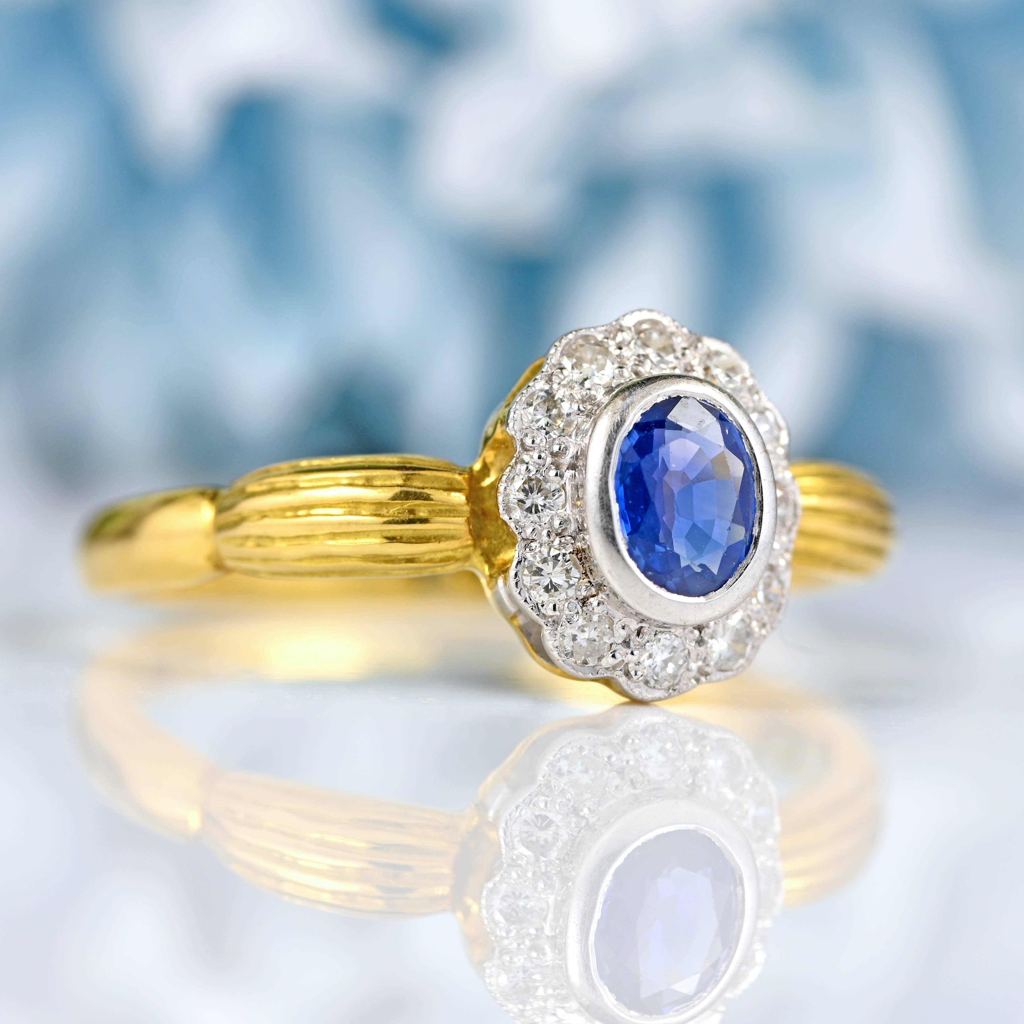 Ellibelle Jewellery Vintage 1998 Sapphire & Diamond 18ct Gold Ring