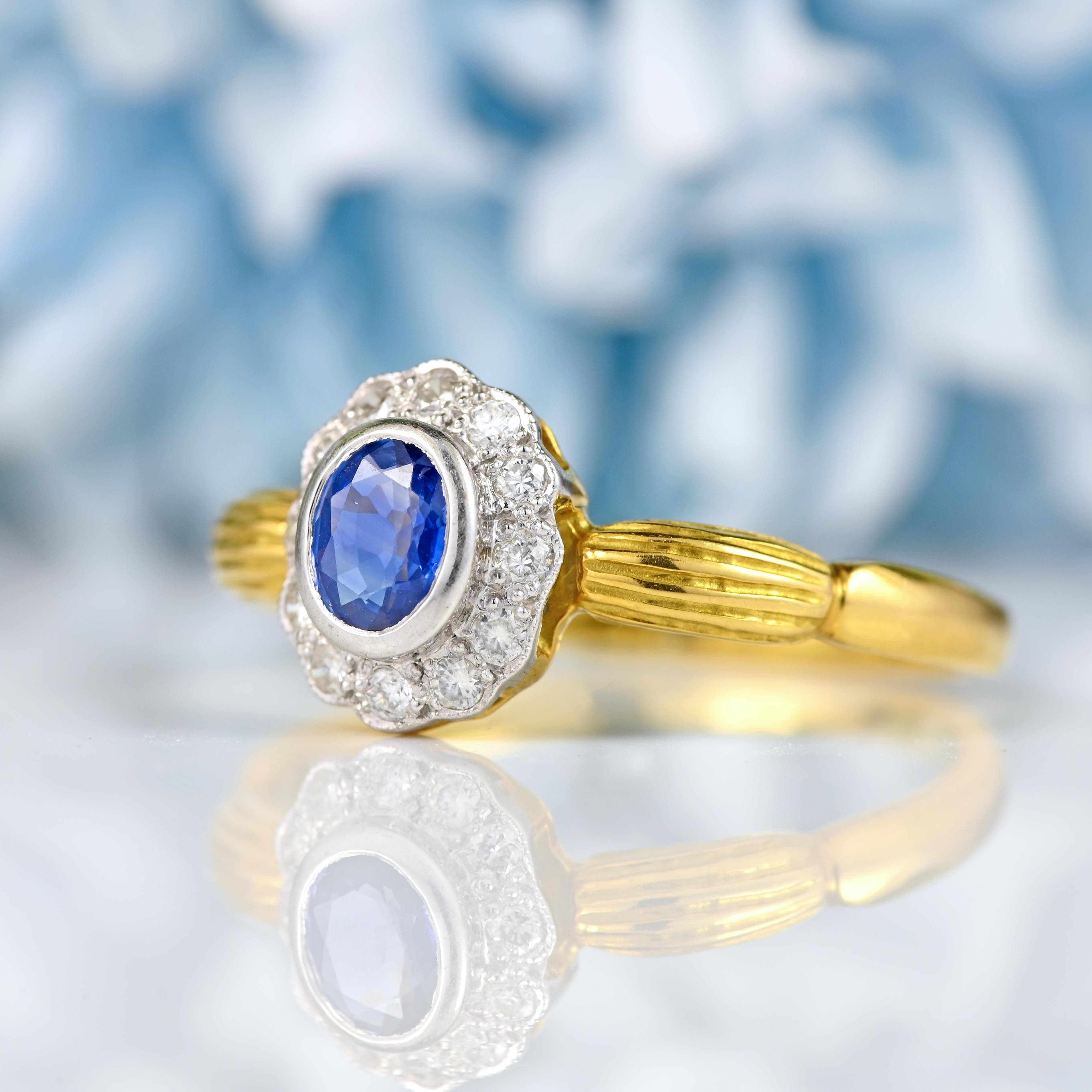 Ellibelle Jewellery Vintage 1998 Sapphire & Diamond 18ct Gold Ring