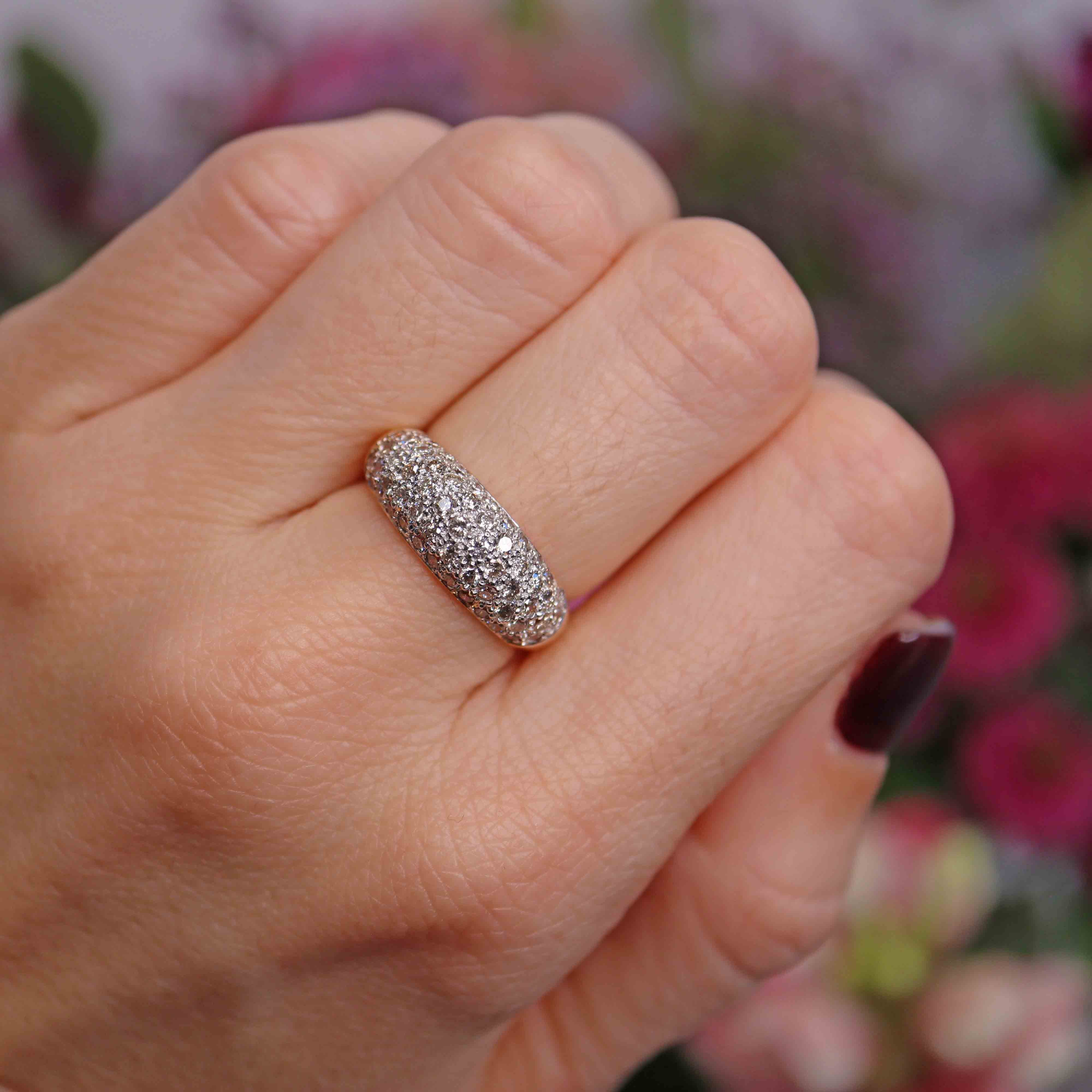 Ellibelle Jewellery Vintage 1999 Diamond Pavé Set 18ct Gold Wide Band Dome Ring