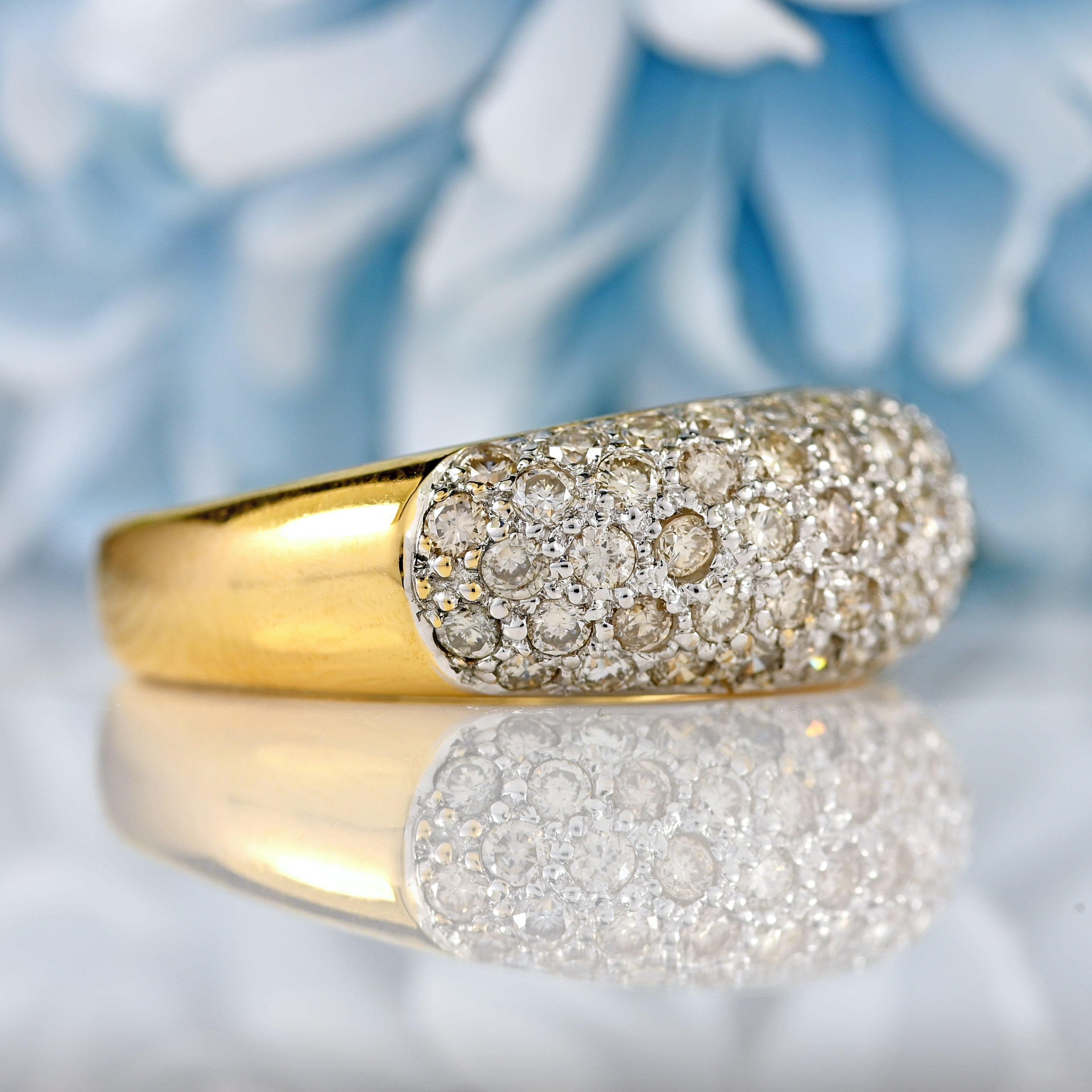 Ellibelle Jewellery Vintage 1999 Diamond Pavé Set 18ct Gold Wide Band Dome Ring