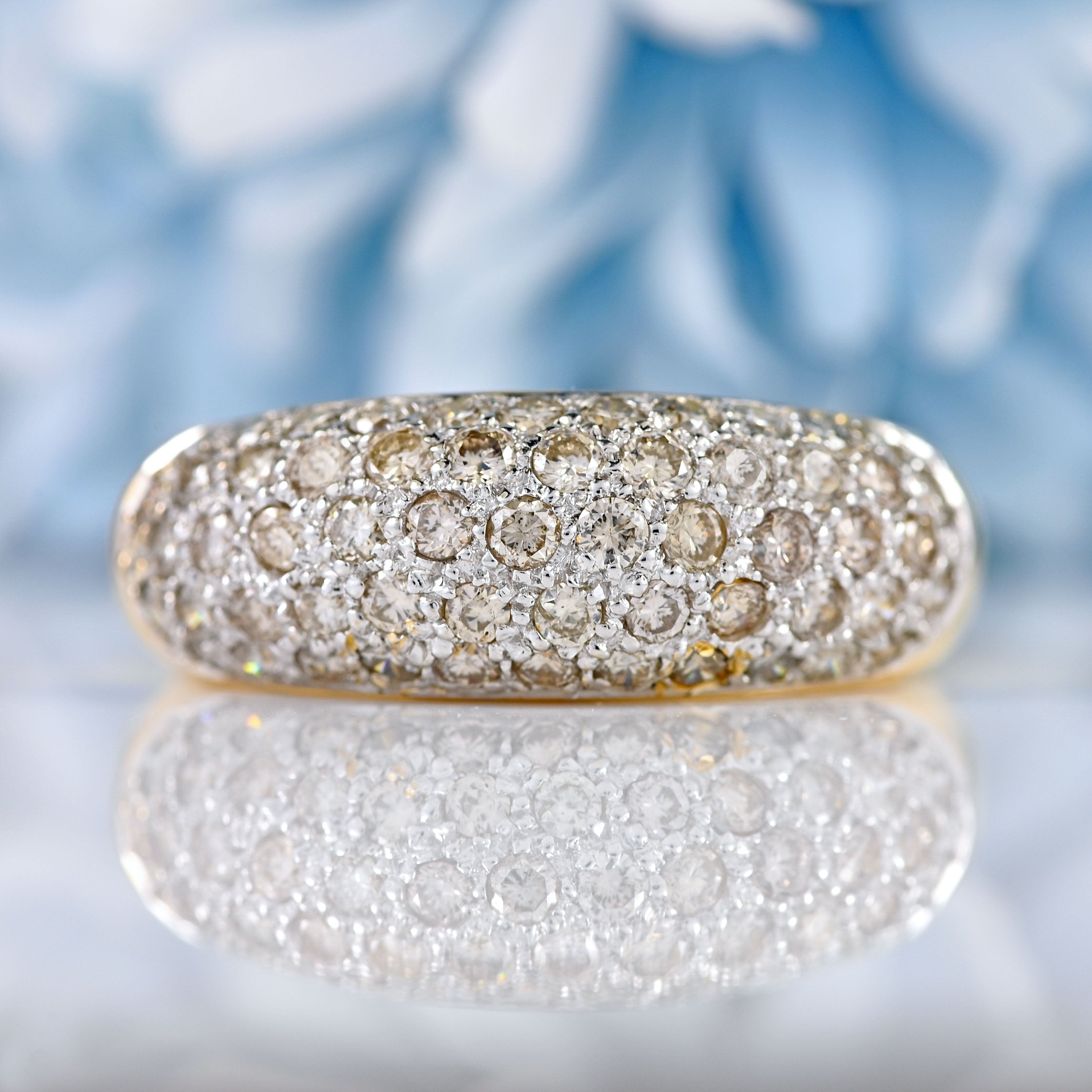 Ellibelle Jewellery Vintage 1999 Diamond Pavé Set 18ct Gold Wide Band Dome Ring