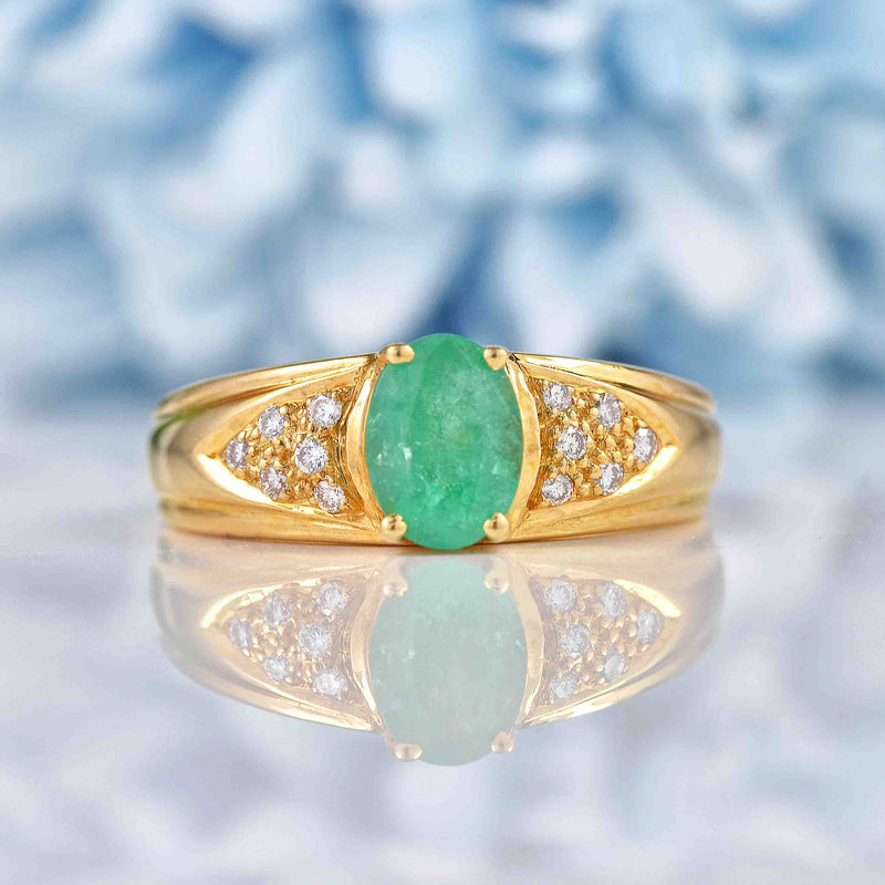 Ellibelle Jewellery Vintage 1999 Emerald & Diamond 18ct Gold Ring