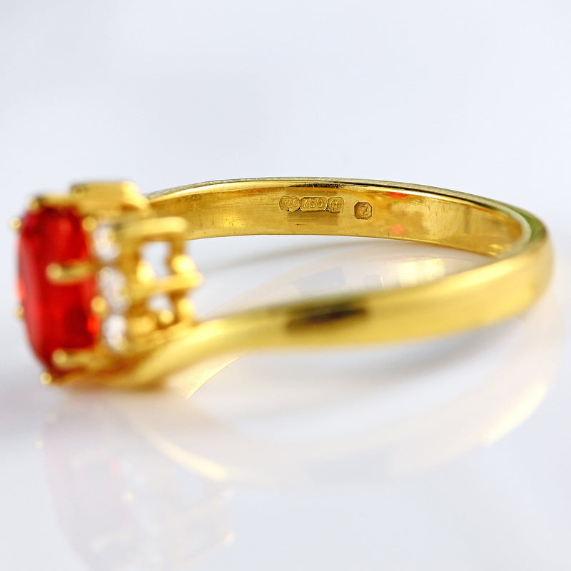 Ellibelle Jewellery Vintage 1999 Fire Opal & Diamond 18ct Gold Crossover Ring
