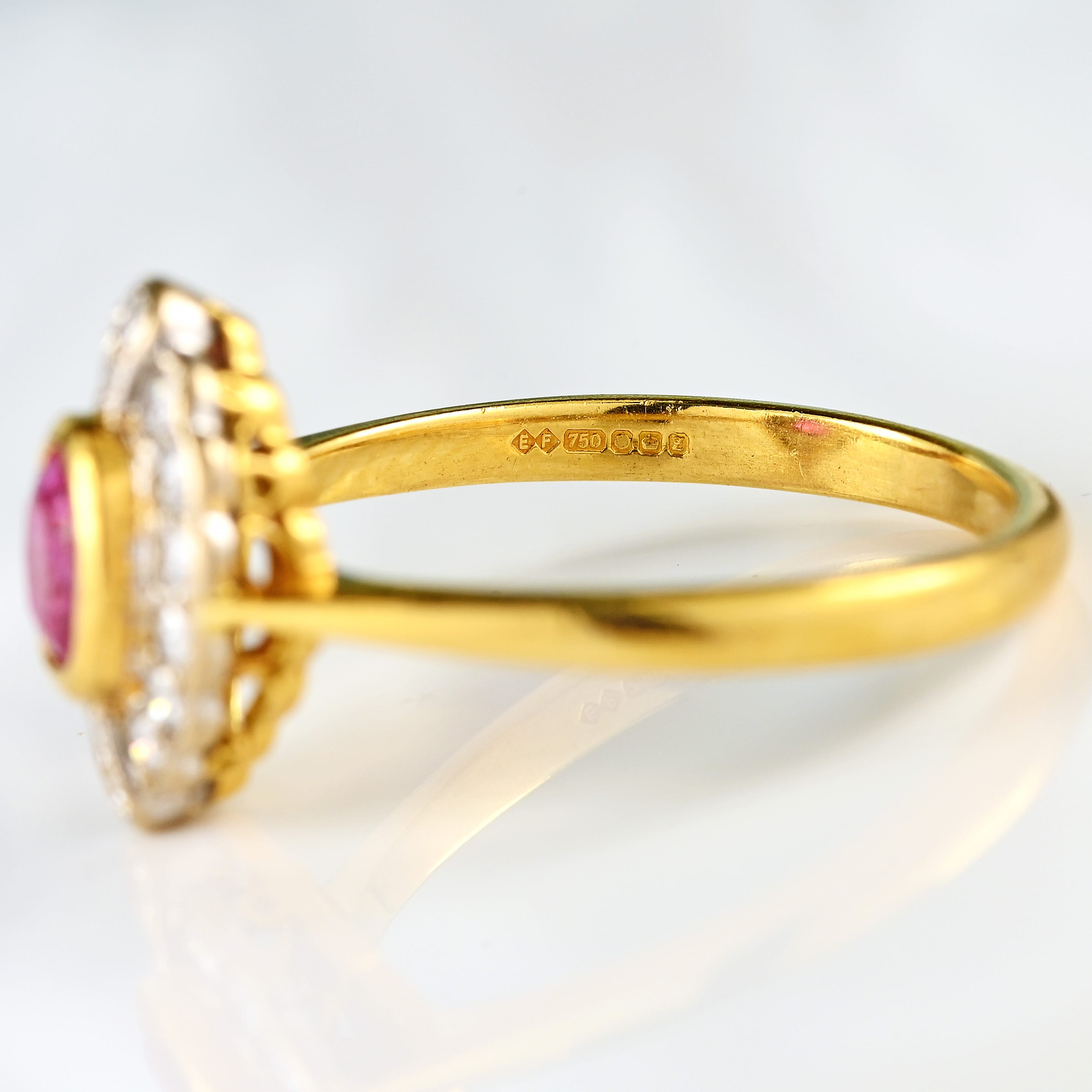 Ellibelle Jewellery Vintage 1999 Pink Sapphire & Diamond 18ct Gold Marquise-Cluster Ring