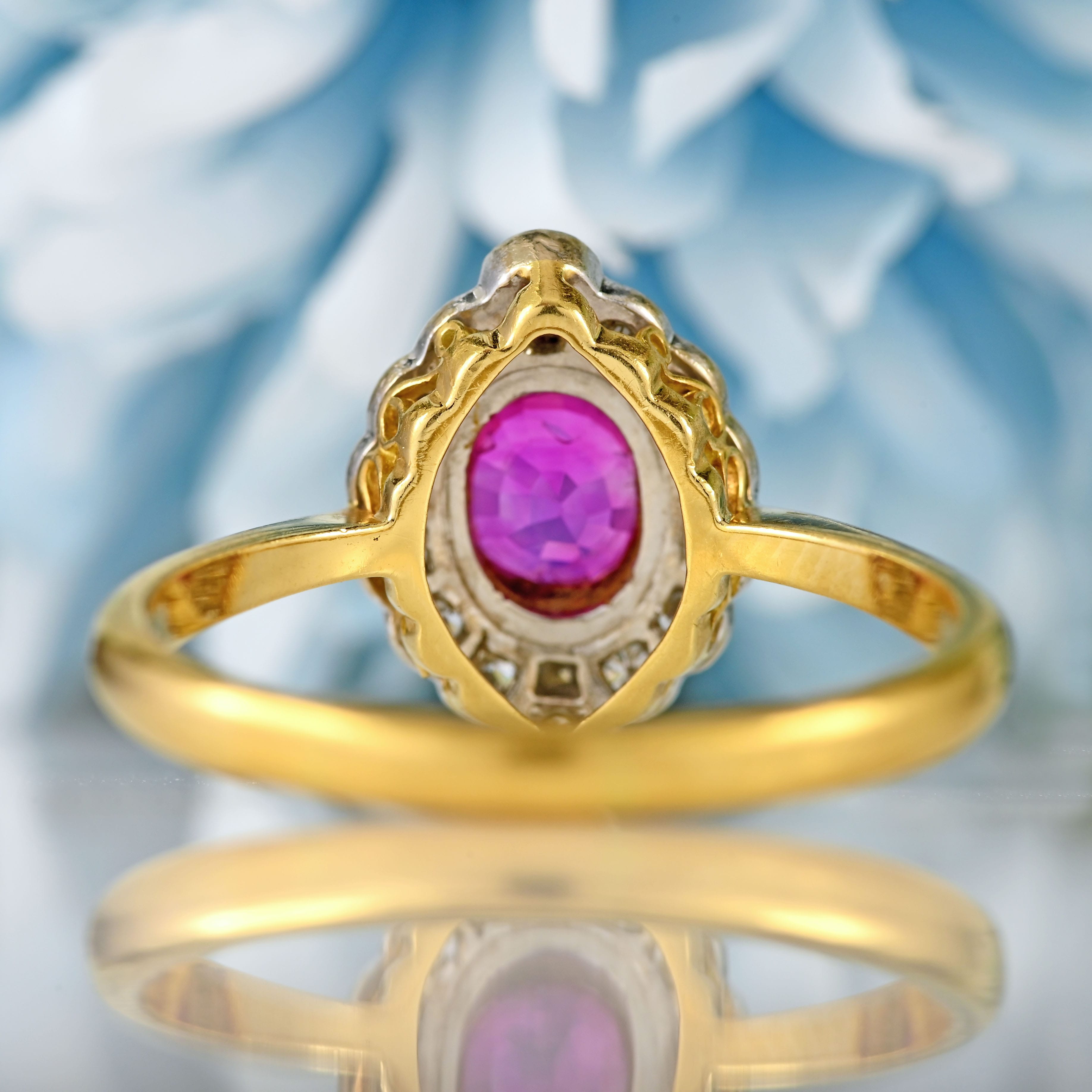 Ellibelle Jewellery Vintage 1999 Pink Sapphire & Diamond 18ct Gold Marquise-Cluster Ring