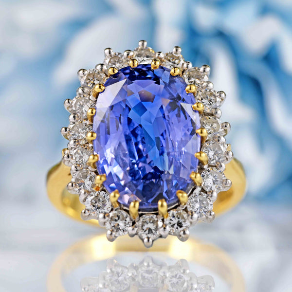 Ellibelle Jewellery Vintage 1999 Sapphire & Diamond 18ct Gold Cluster Engagement Ring (9.03ct)