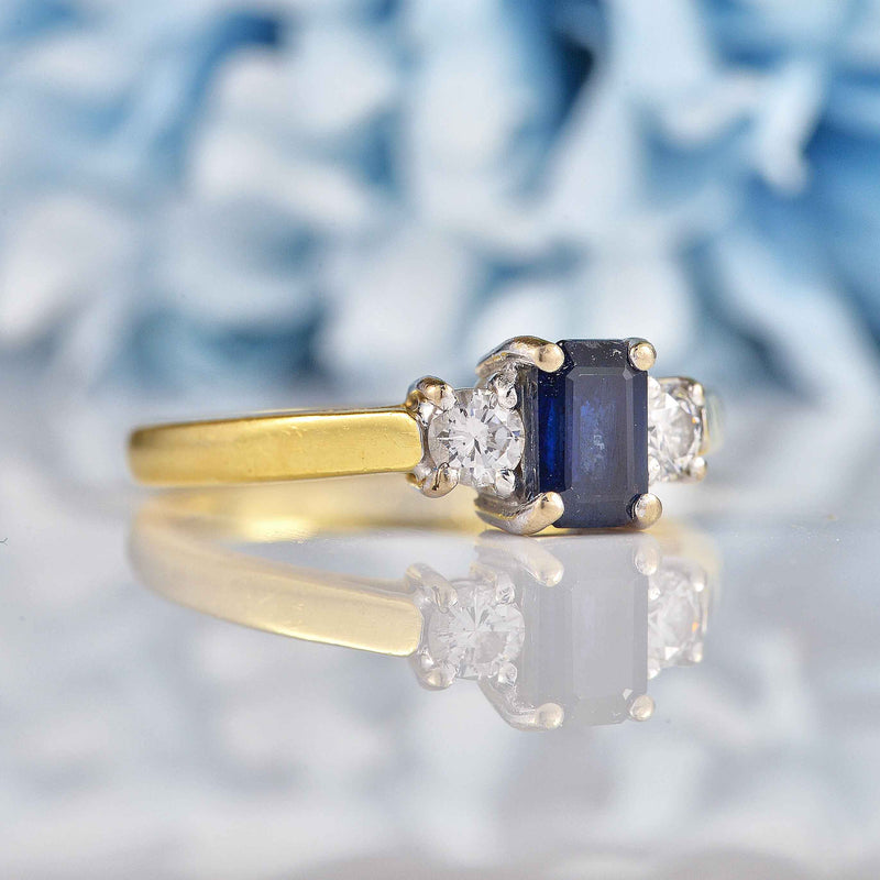 Ellibelle Jewellery Vintage 1999 Sapphire & Diamond Three-Stone Engagement Ring