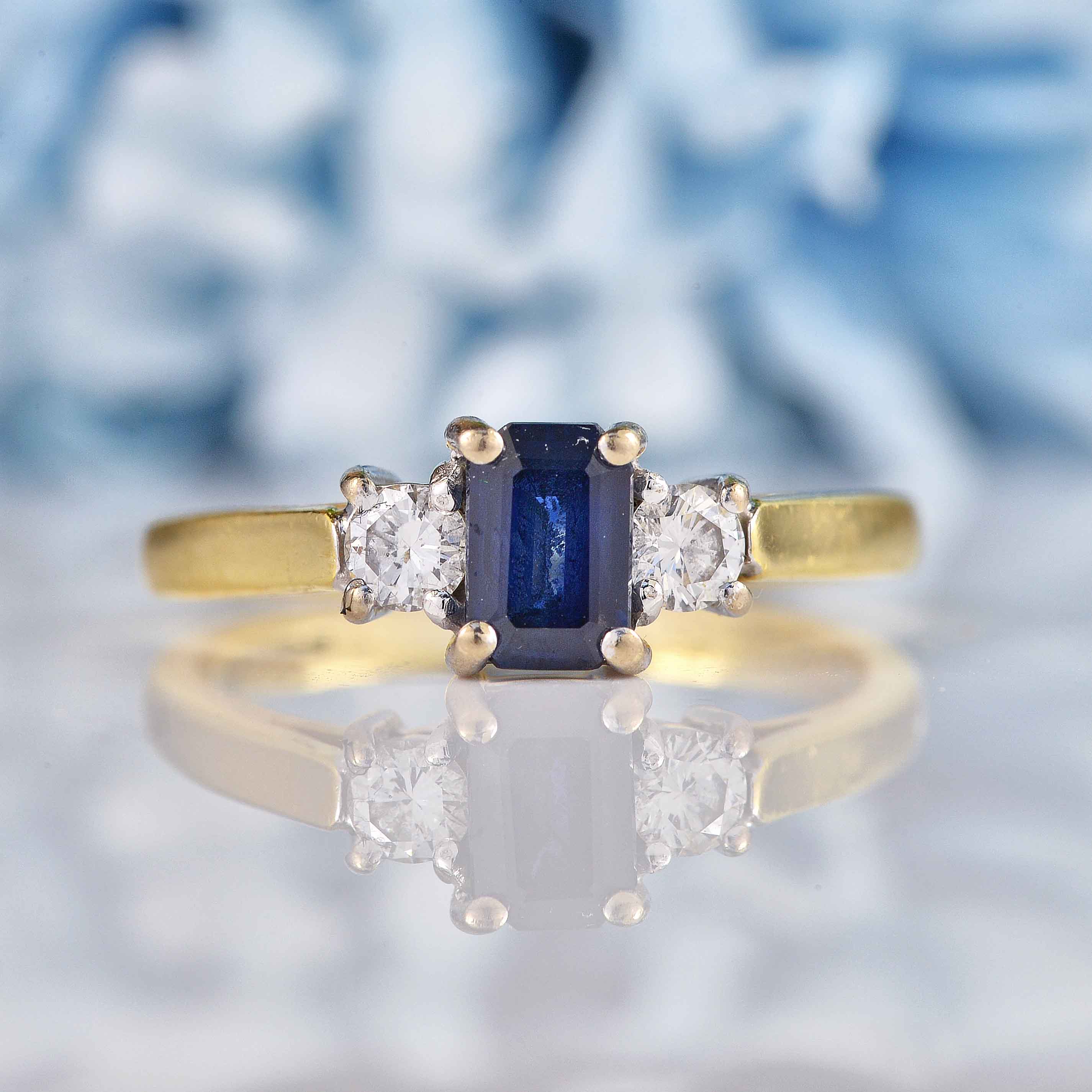 Ellibelle Jewellery Vintage 1999 Sapphire & Diamond Three-Stone Engagement Ring