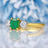 Ellibelle Jewellery Vintage 2000 Emerald & Diamond 18ct Gold Three-Stone Engagement Ring