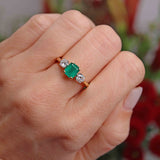 Ellibelle Jewellery Vintage 2000 Emerald & Diamond 18ct Gold Three-Stone Engagement Ring