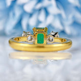 Ellibelle Jewellery Vintage 2000 Emerald & Diamond 18ct Gold Three-Stone Engagement Ring