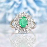 Ellibelle Jewellery Vintage 2000 Emerald & Diamond 18ct White Gold Cluster Ring