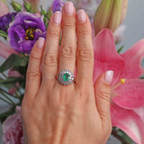 Ellibelle Jewellery Vintage 2000 Emerald & Diamond 18ct White Gold Cluster Ring