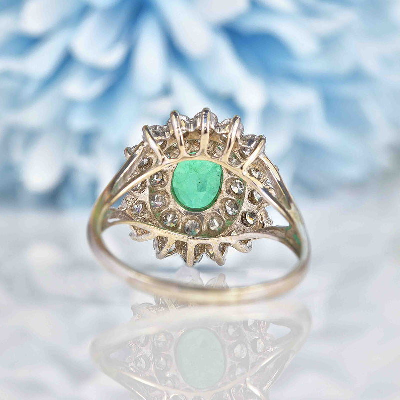 Ellibelle Jewellery Vintage 2000 Emerald & Diamond 18ct White Gold Cluster Ring