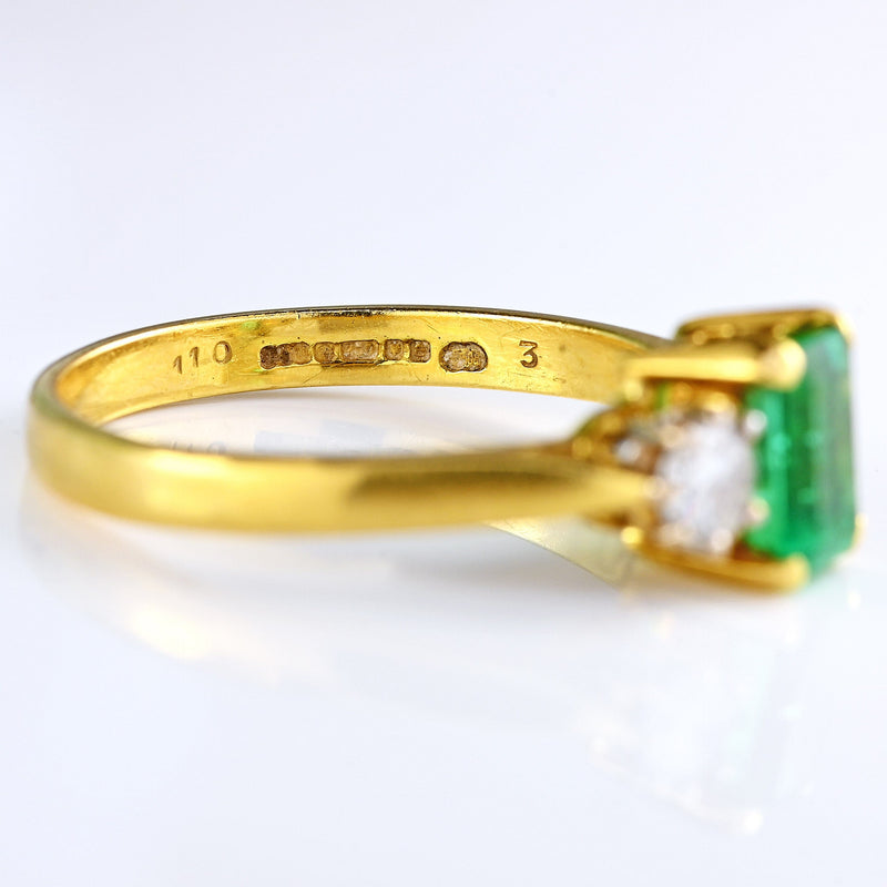 Ellibelle Jewellery Vintage 2004 Emerald & Diamond 18ct Gold Three-Stone Engagement Ring
