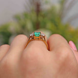Ellibelle Jewellery Vintage 2004 Emerald & Diamond 18ct Gold Three-Stone Engagement Ring