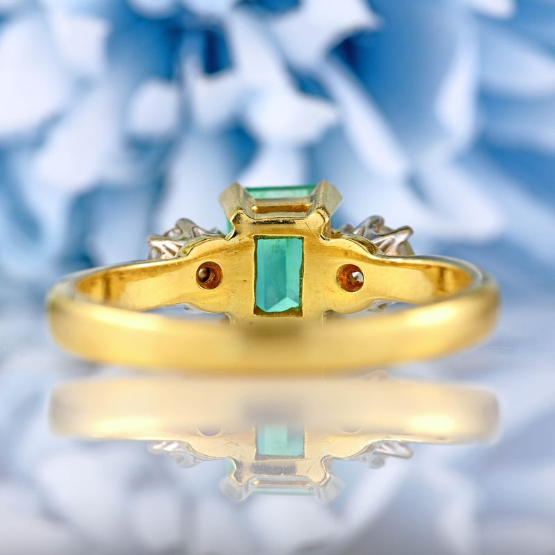 Ellibelle Jewellery Vintage 2004 Emerald & Diamond 18ct Gold Three-Stone Engagement Ring