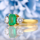 Ellibelle Jewellery Vintage 2004 Emerald & Diamond 18ct Gold Three-Stone Engagement Ring