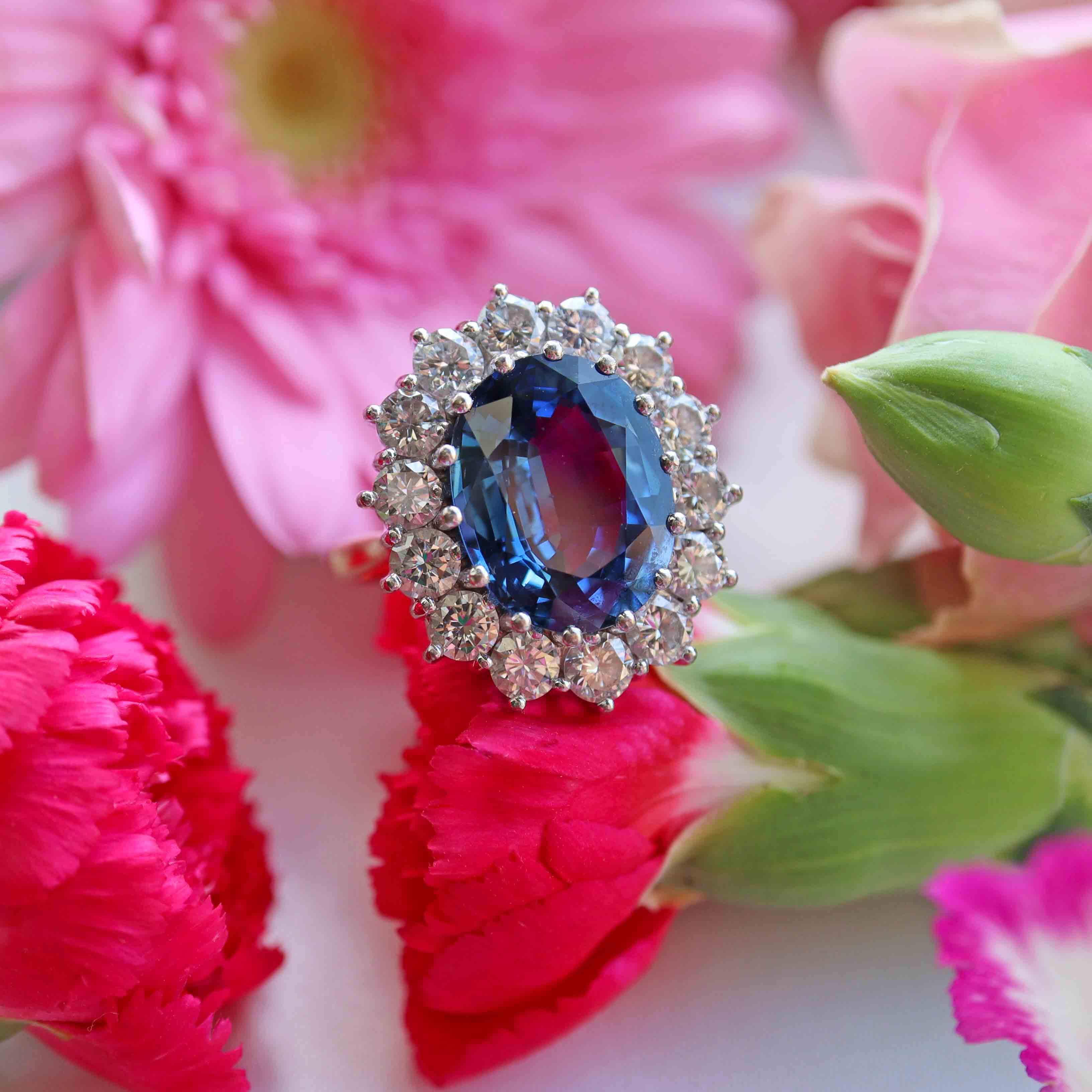 Ellibelle Jewellery Vintage 7.03 Carat Sapphire & Diamond 18ct Gold Cluster Ring