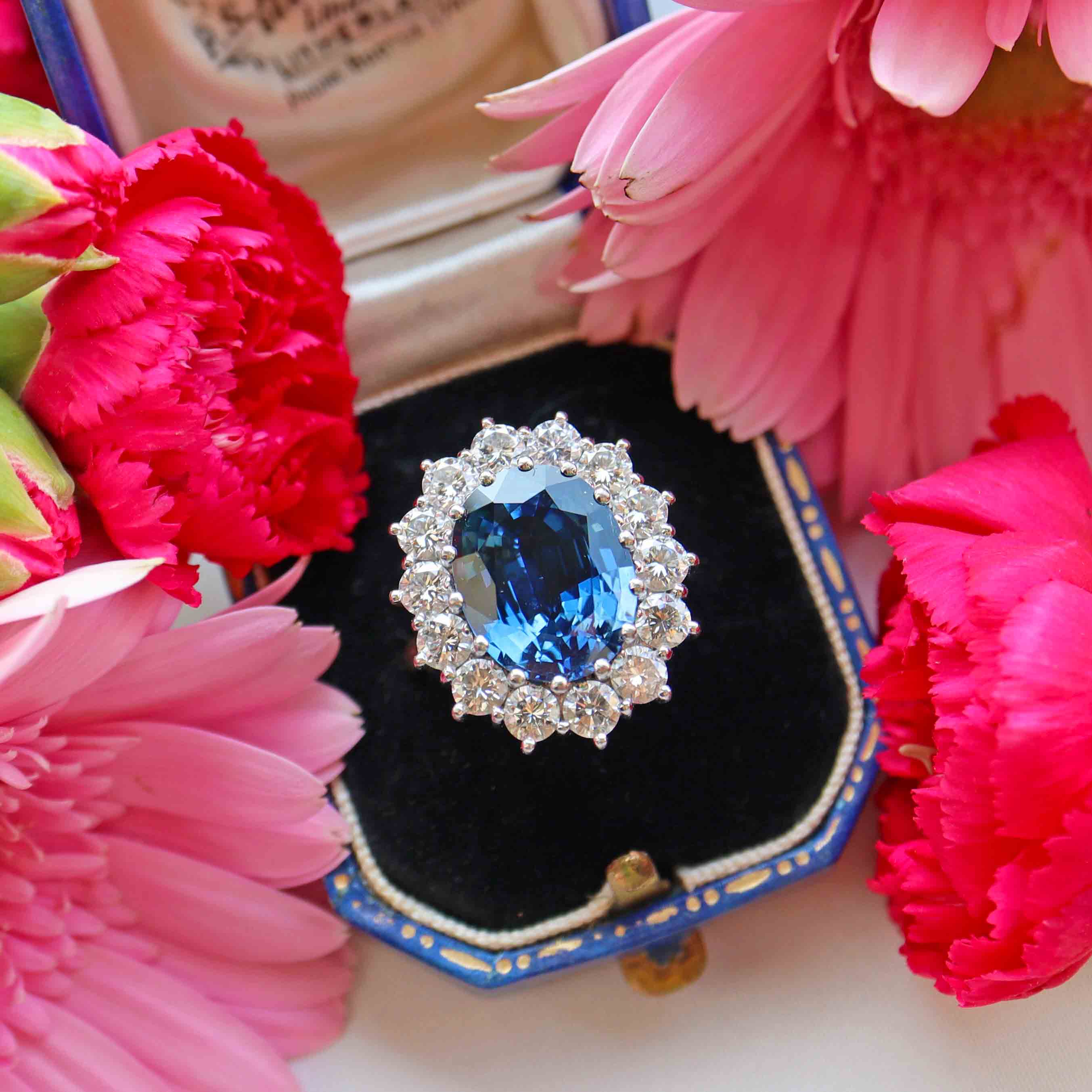 Ellibelle Jewellery Vintage 7.03 Carat Sapphire & Diamond 18ct Gold Cluster Ring