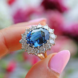 Ellibelle Jewellery Vintage 7.03 Carat Sapphire & Diamond 18ct Gold Cluster Ring