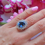 Ellibelle Jewellery Vintage 7.03 Carat Sapphire & Diamond 18ct Gold Cluster Ring
