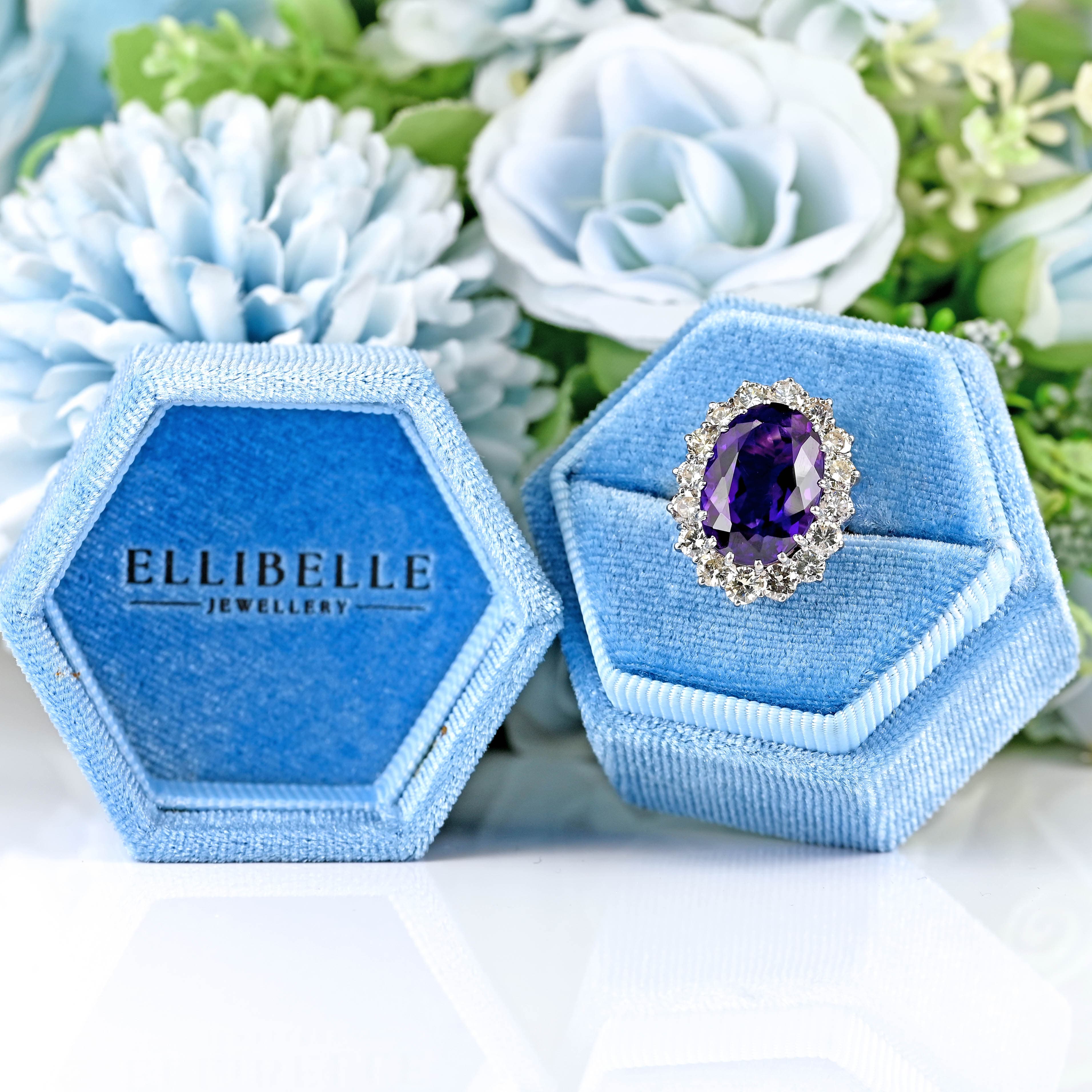 Ellibelle Jewellery Vintage 8.45ct Amethyst & Diamond 18ct White Gold Cluster Ring