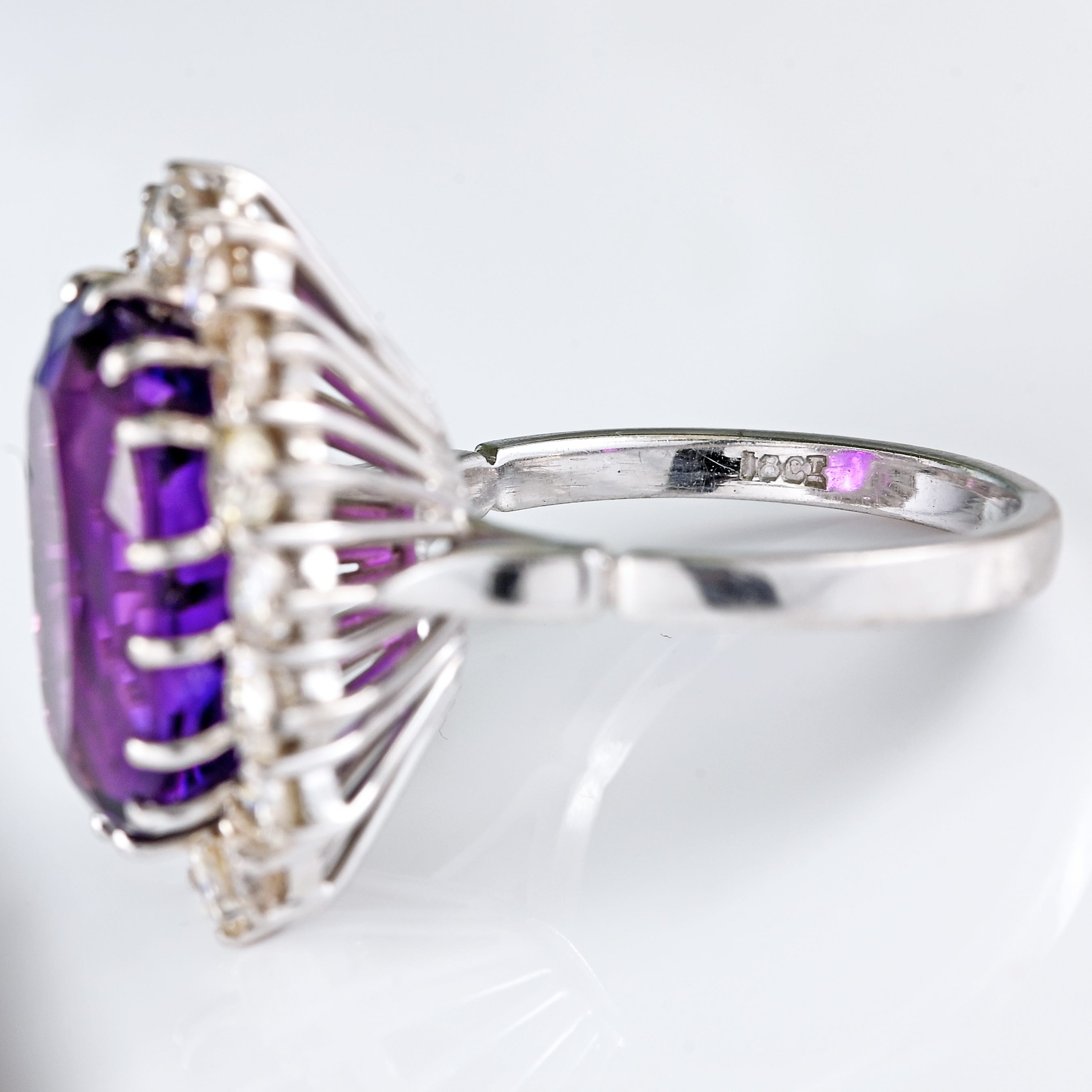 Ellibelle Jewellery Vintage 8.45ct Amethyst & Diamond 18ct White Gold Cluster Ring