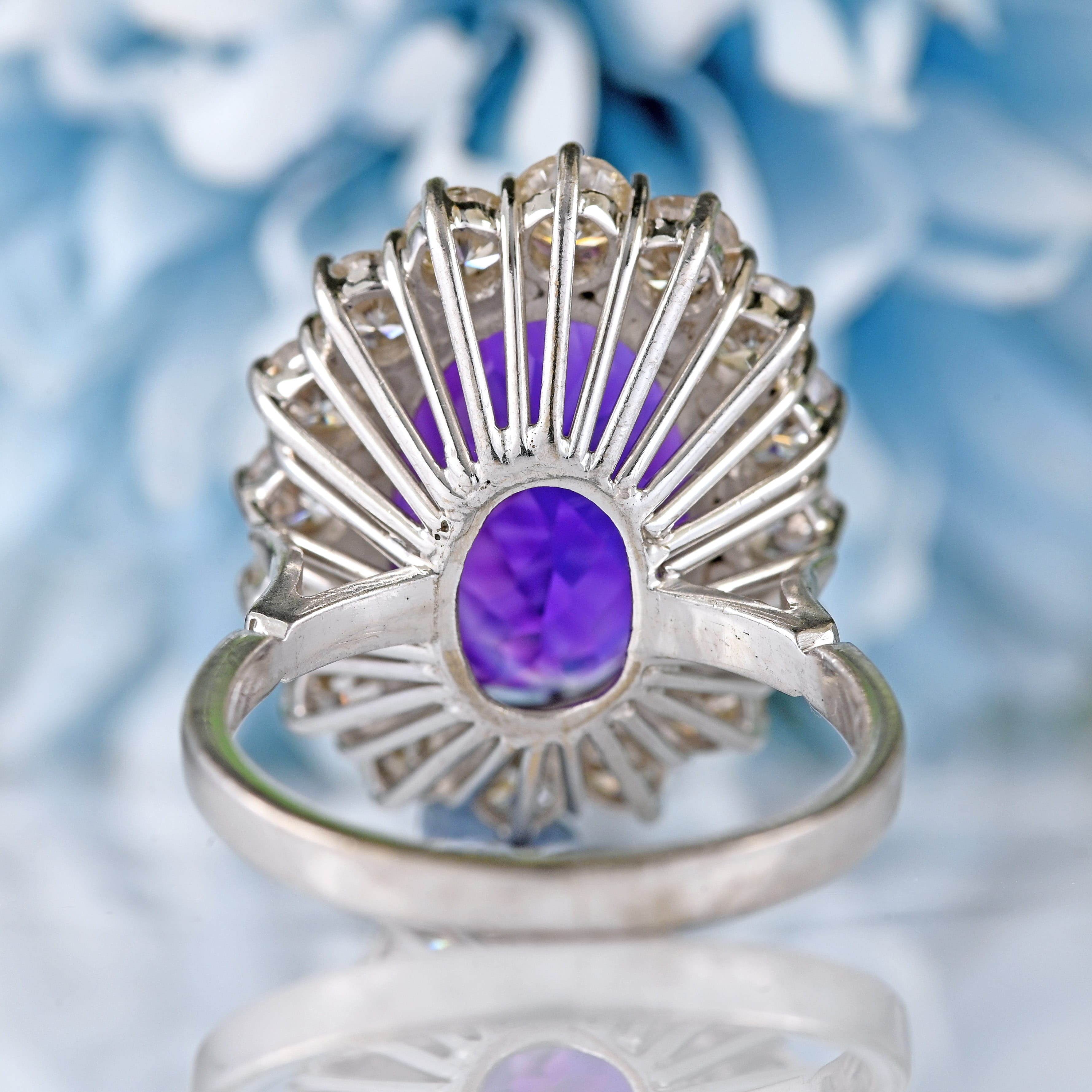 Ellibelle Jewellery Vintage 8.45ct Amethyst & Diamond 18ct White Gold Cluster Ring