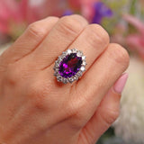 Ellibelle Jewellery Vintage 8.45ct Amethyst & Diamond 18ct White Gold Cluster Ring