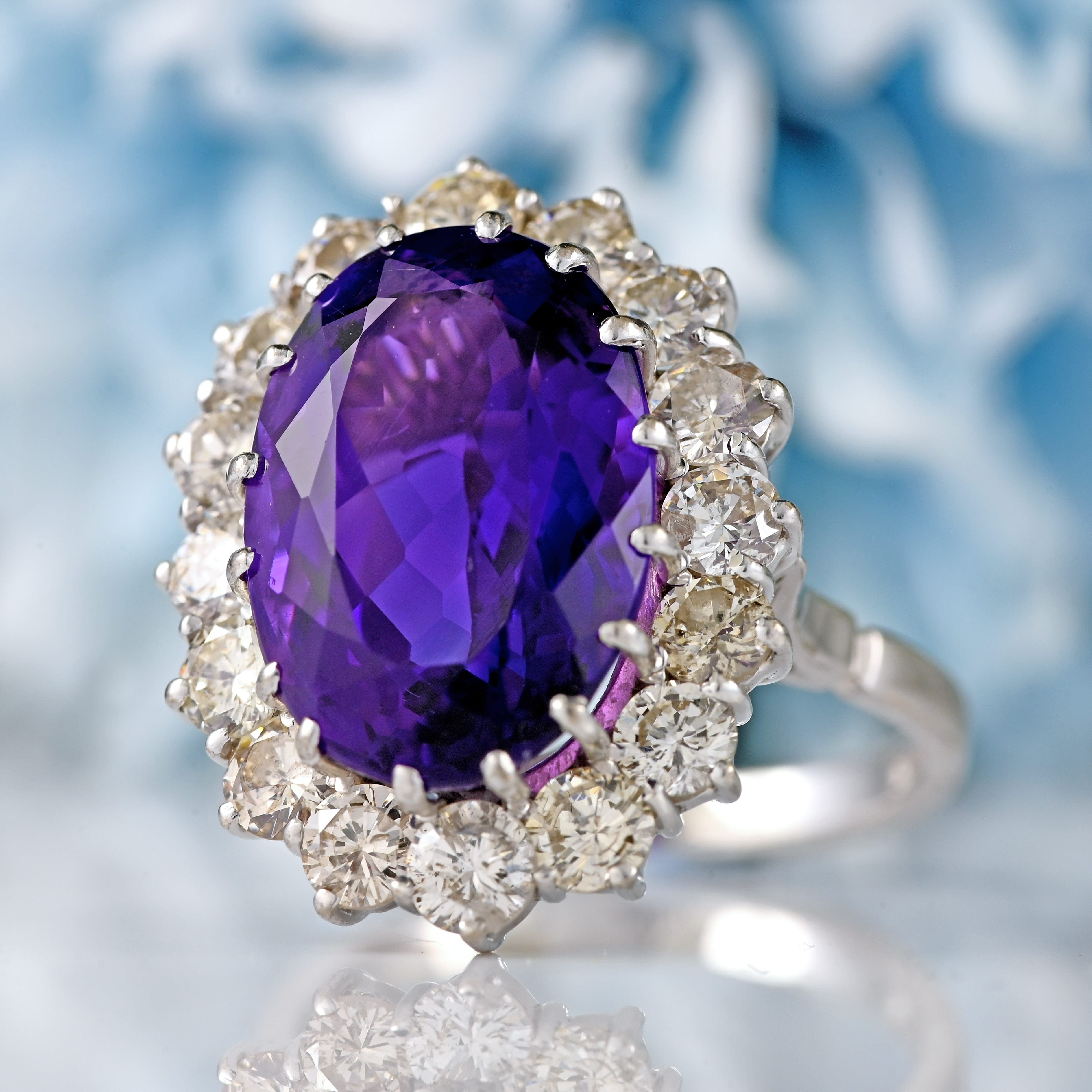 Ellibelle Jewellery Vintage 8.45ct Amethyst & Diamond 18ct White Gold Cluster Ring