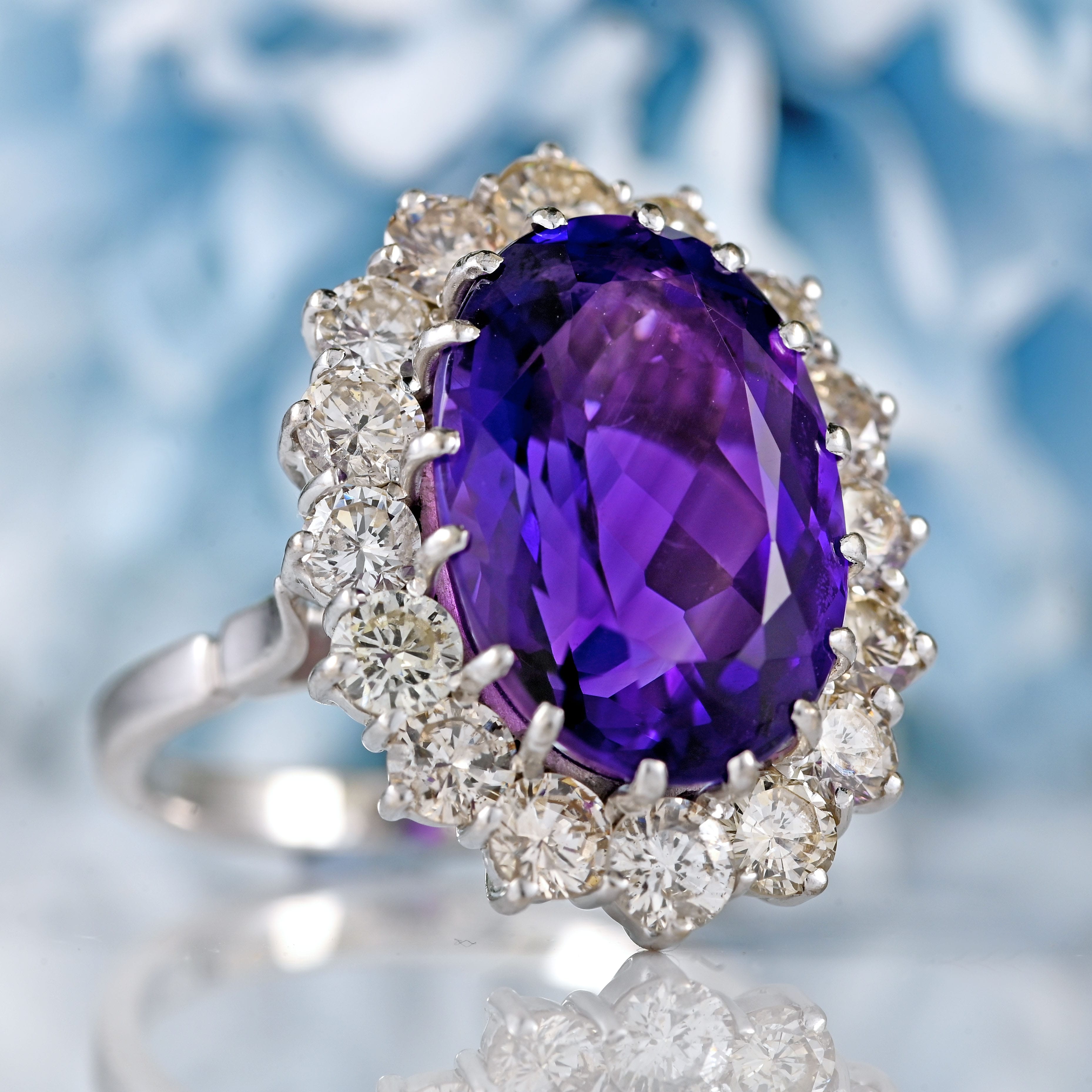 Ellibelle Jewellery Vintage 8.45ct Amethyst & Diamond 18ct White Gold Cluster Ring