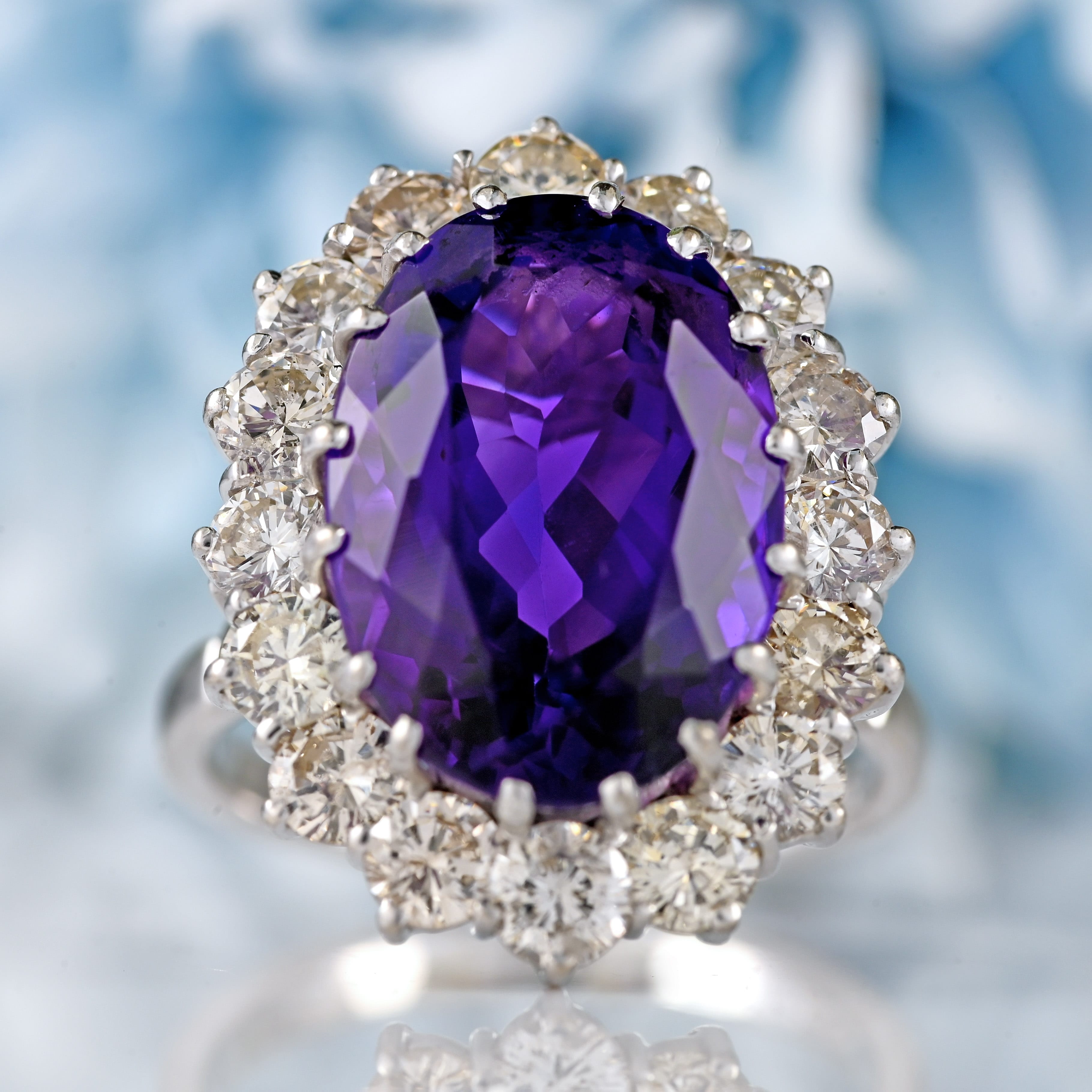 Ellibelle Jewellery Vintage 8.45ct Amethyst & Diamond 18ct White Gold Cluster Ring