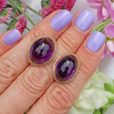 Ellibelle Jewellery Vintage 9ct Gold Amethyst Cabochon Stud Earrings