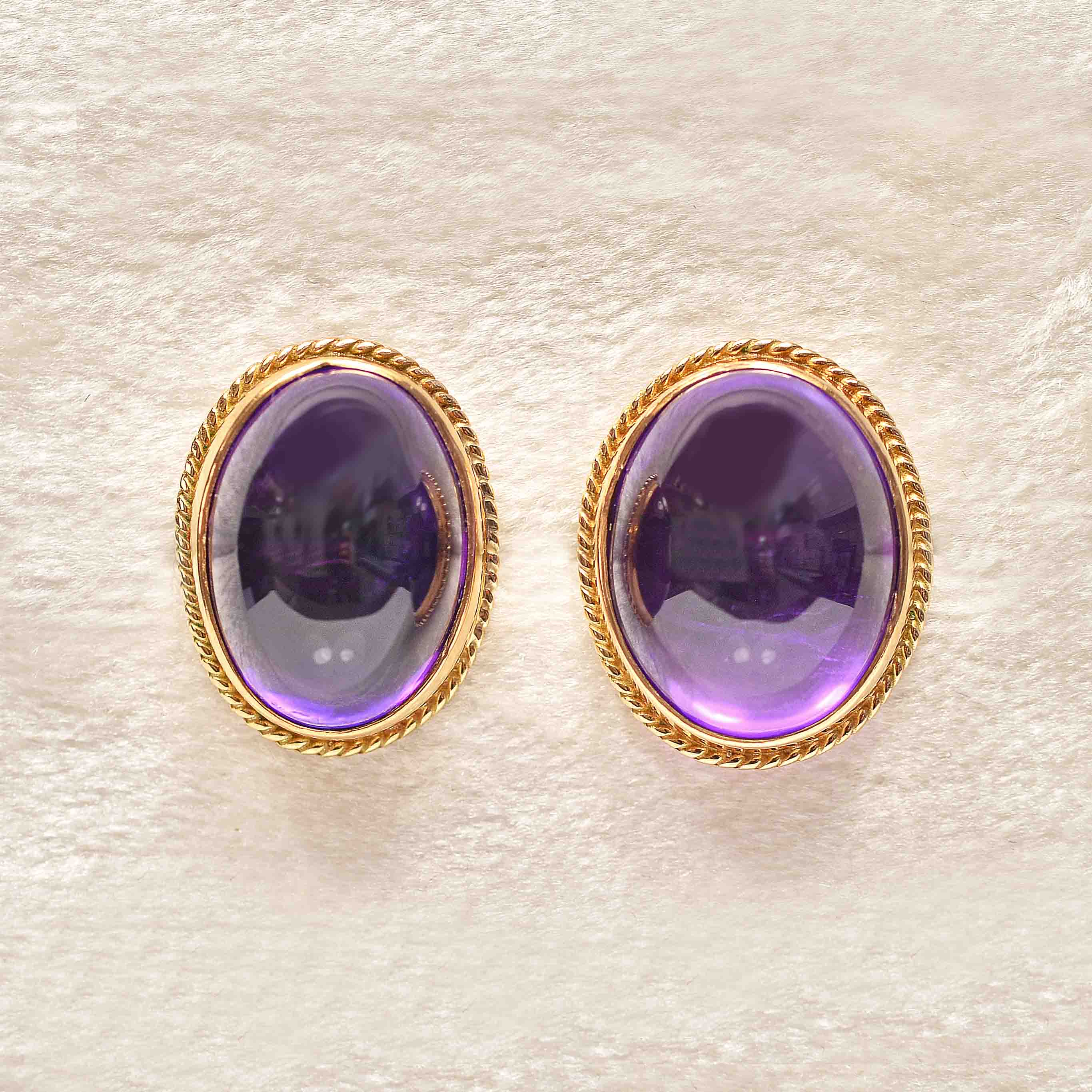 Ellibelle Jewellery Vintage 9ct Gold Amethyst Cabochon Stud Earrings