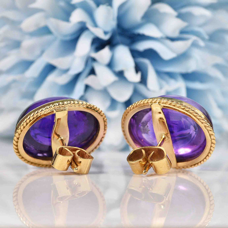 Ellibelle Jewellery Vintage 9ct Gold Amethyst Cabochon Stud Earrings