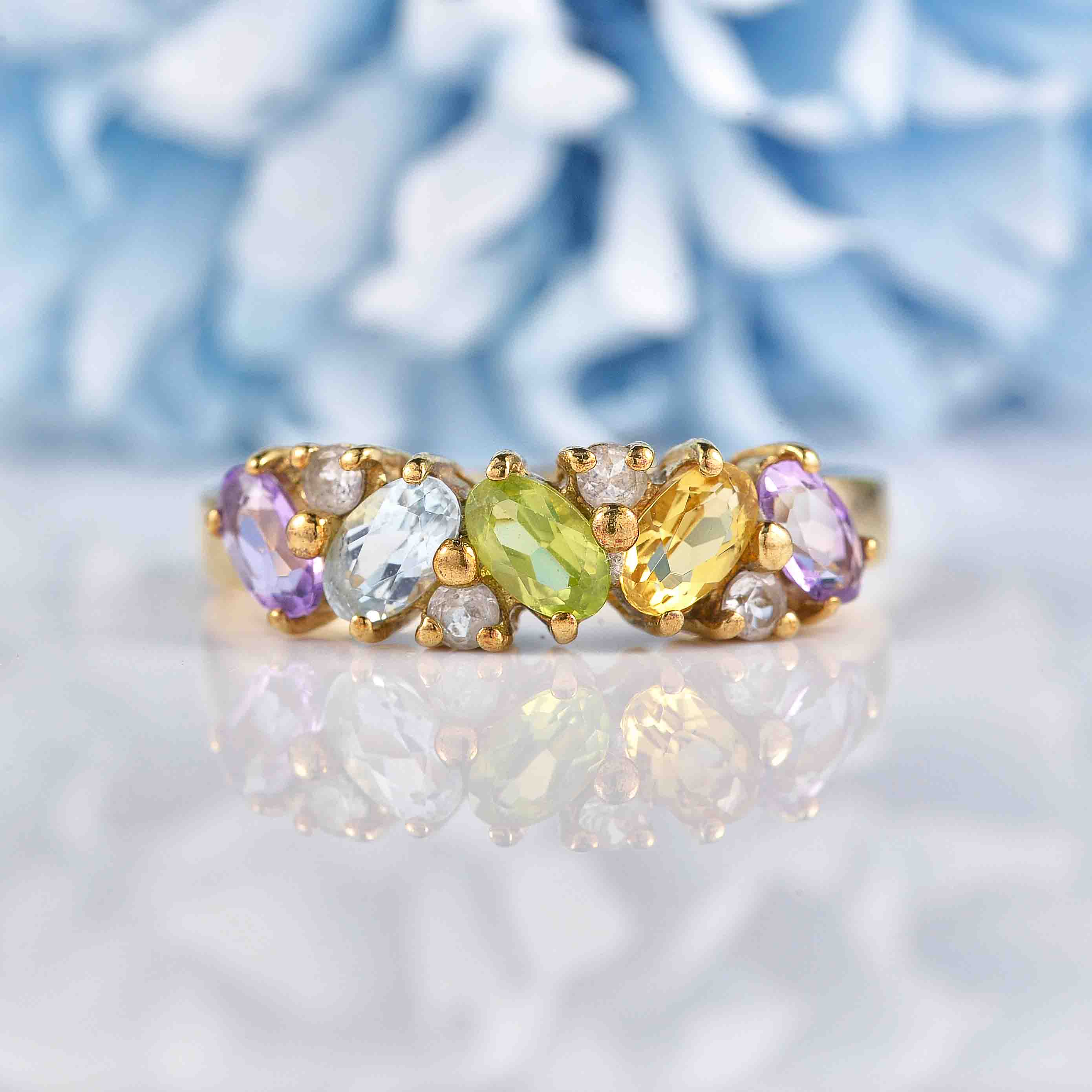 Vintage 9ct Gold Multi-Gem Cluster Ring – Ellibelle Jewellery