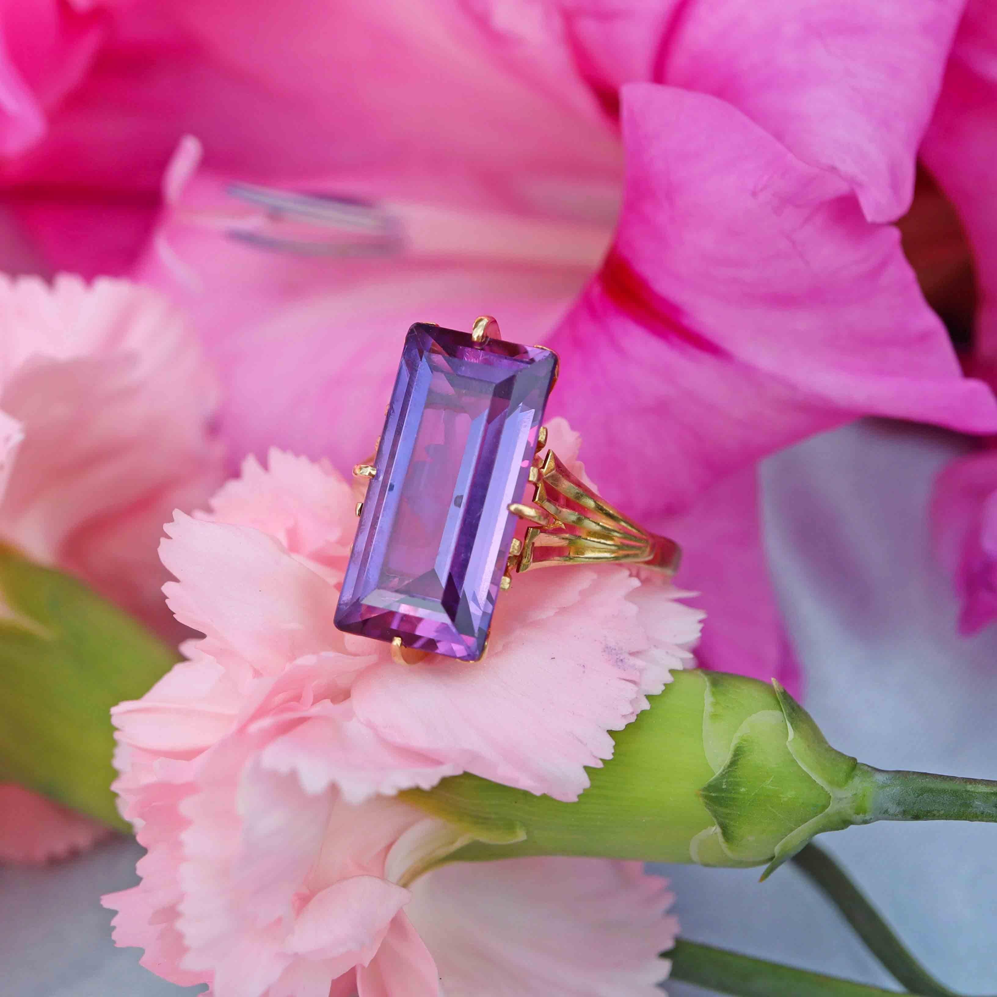 Ellibelle Jewellery Vintage Amethyst 18ct Gold Solitaire Cocktail Dress Ring