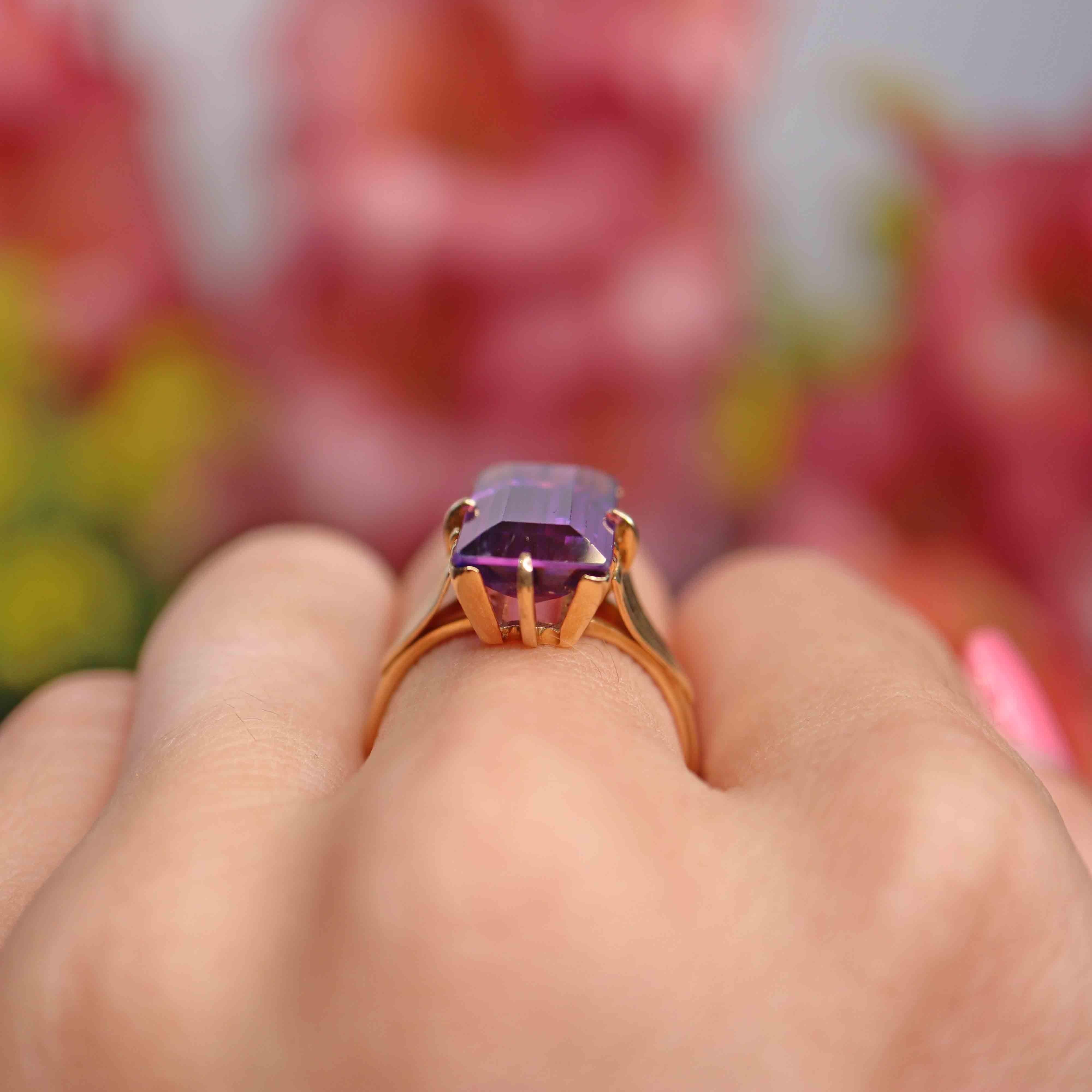 Ellibelle Jewellery Vintage Amethyst 18ct Gold Solitaire Cocktail Dress Ring