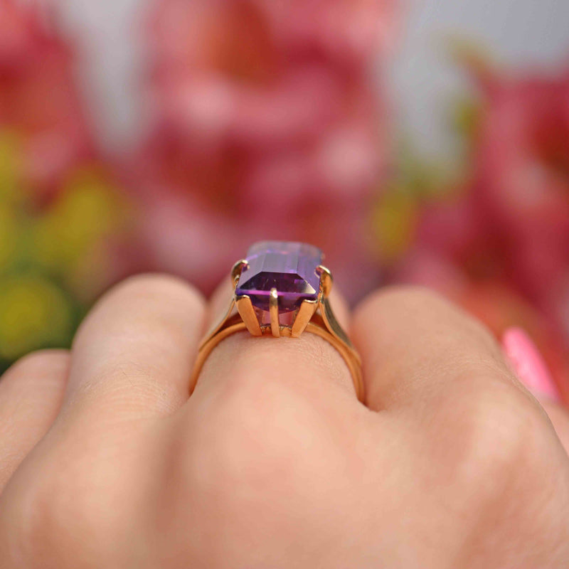 Ellibelle Jewellery Vintage Amethyst 18ct Gold Solitaire Cocktail Dress Ring