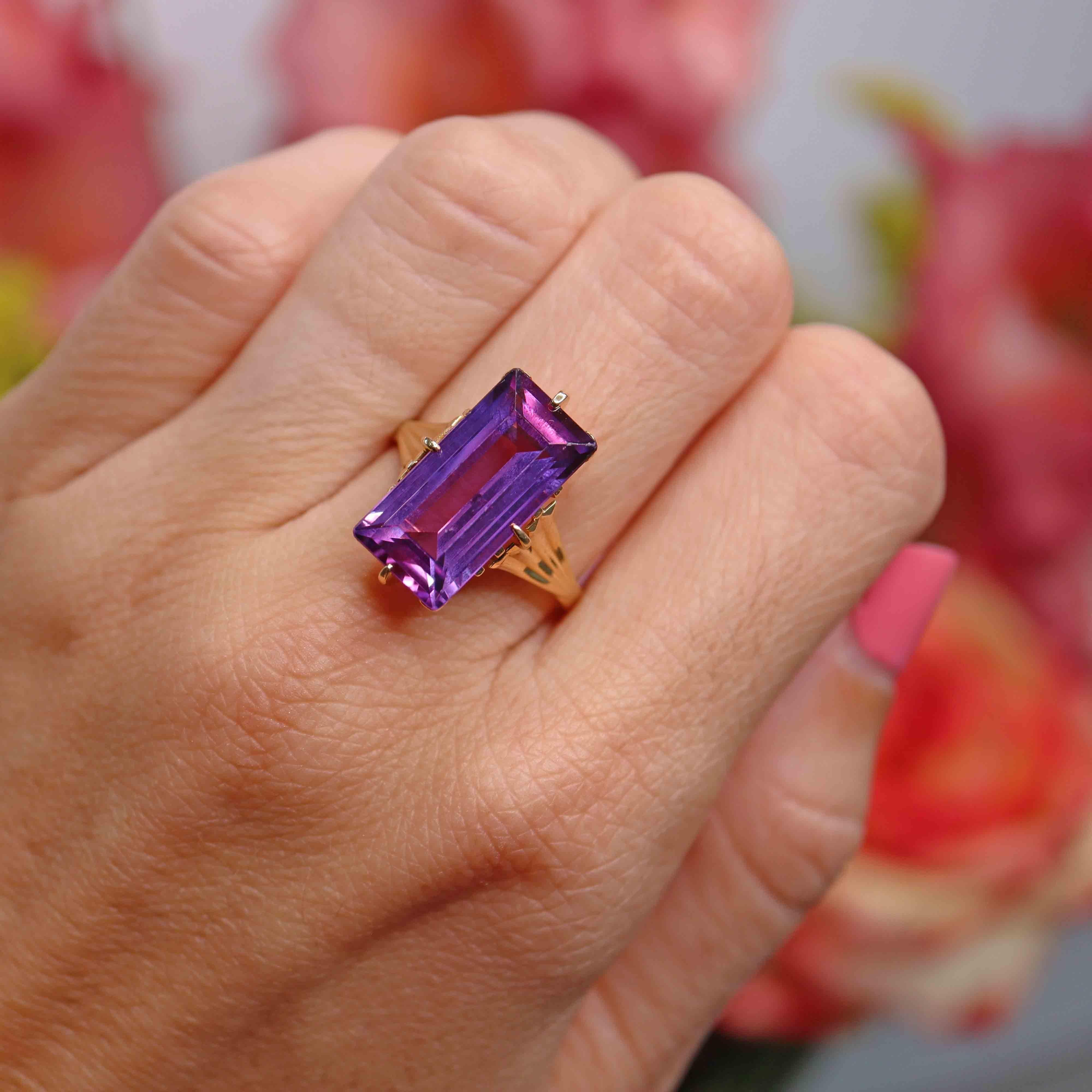 Ellibelle Jewellery Vintage Amethyst 18ct Gold Solitaire Cocktail Dress Ring