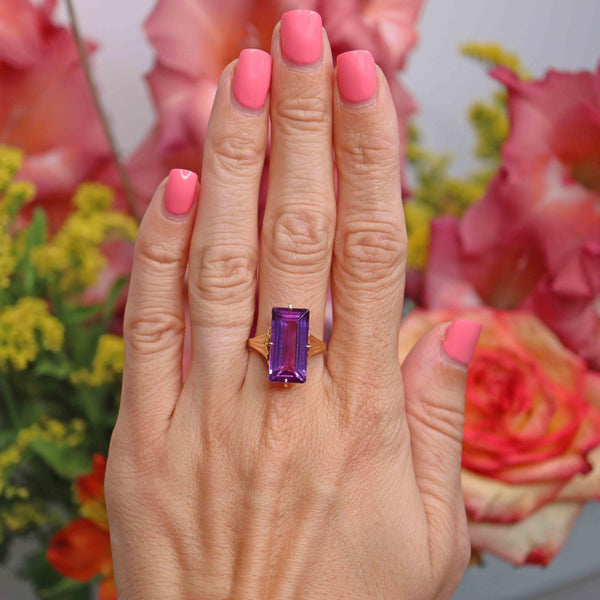 Ellibelle Jewellery Vintage Amethyst 18ct Gold Solitaire Cocktail Dress Ring