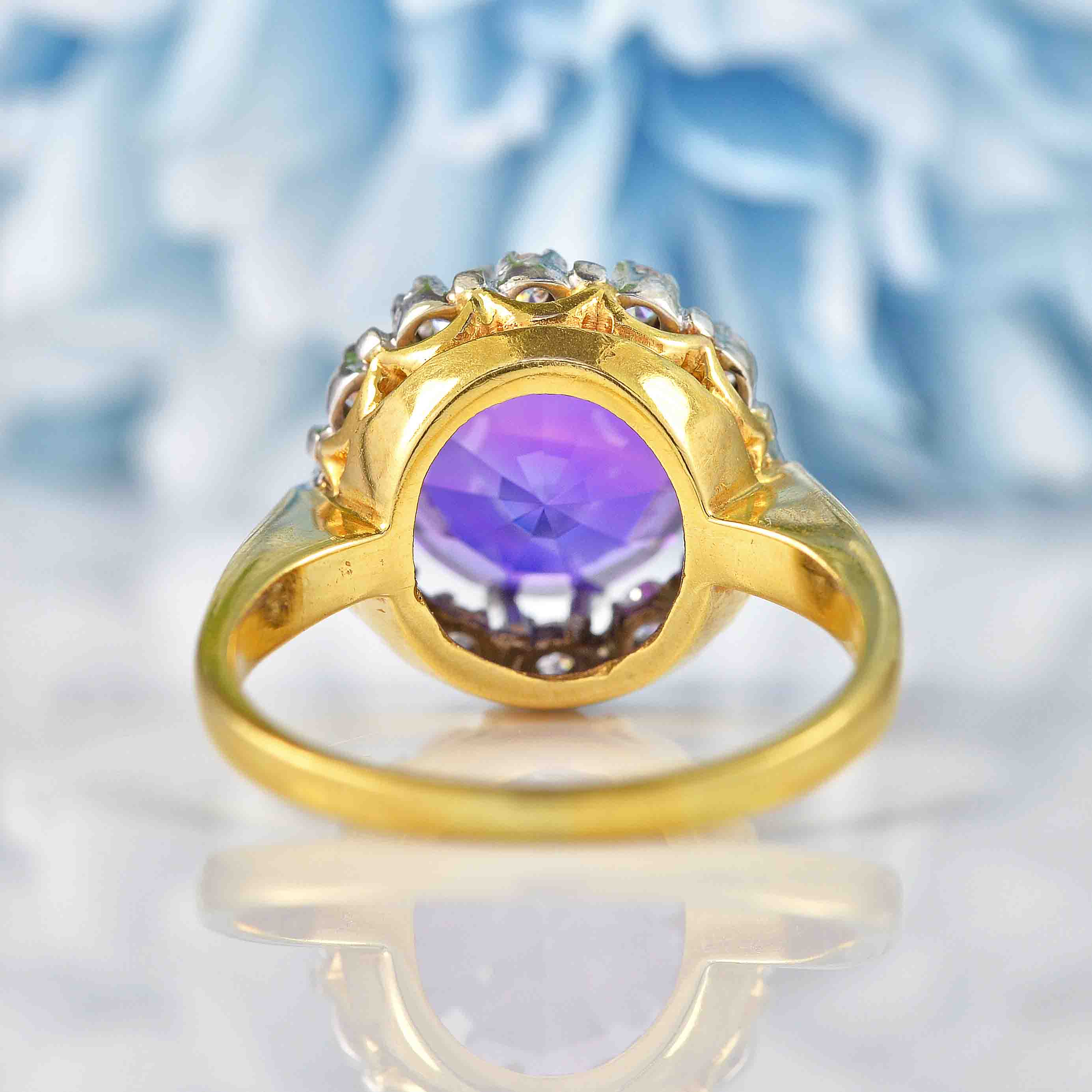 Ellibelle Jewellery Vintage Amethyst & Diamond 18ct Gold Cluster Ring