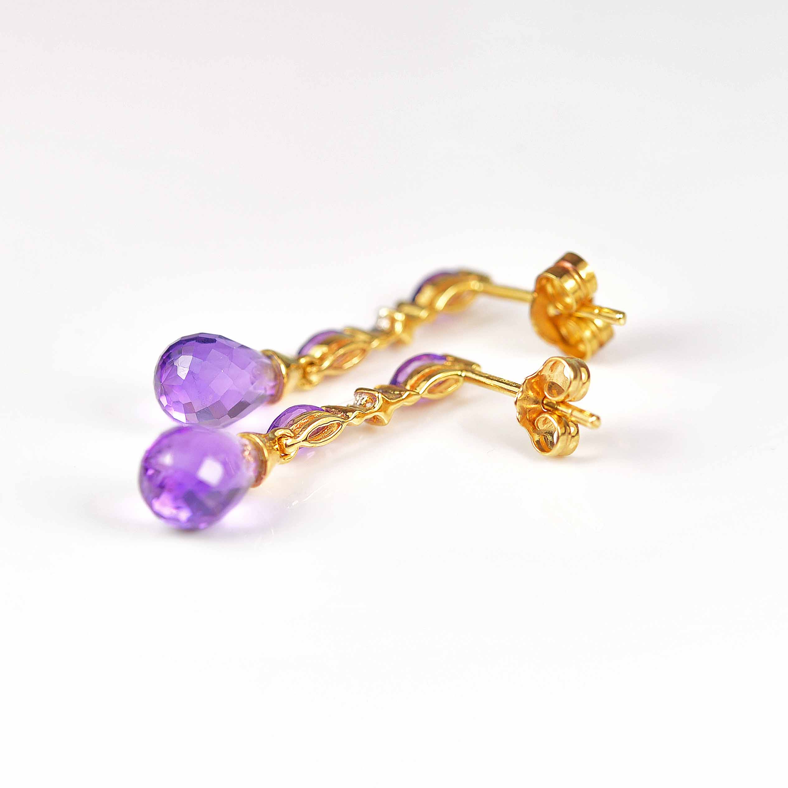 Ellibelle Jewellery Vintage Amethyst & Diamond 18ct Gold Drop Earrings