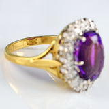 Ellibelle Jewellery Vintage Amethyst & Diamond 18ct Gold Oval Cluster Ring