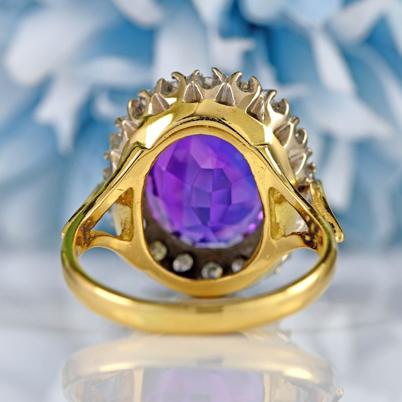 Ellibelle Jewellery Vintage Amethyst & Diamond 18ct Gold Oval Cluster Ring