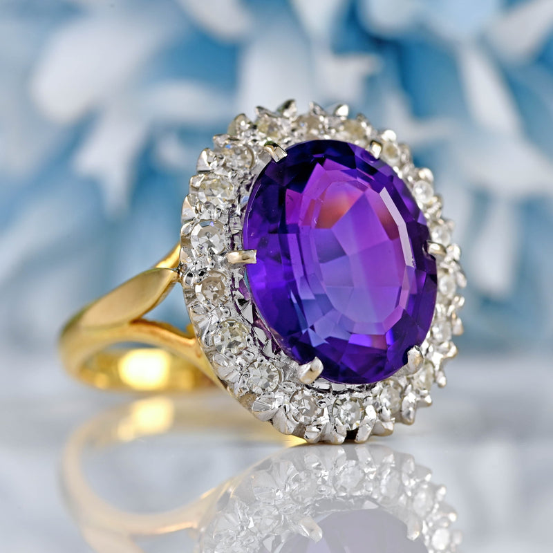 Ellibelle Jewellery Vintage Amethyst & Diamond 18ct Gold Oval Cluster Ring