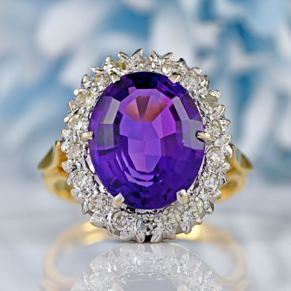 Ellibelle Jewellery Vintage Amethyst & Diamond 18ct Gold Oval Cluster Ring